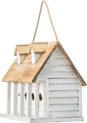 Show full view: Glitzhome Oversized Distressed Solid Wood Cottage Birdhouse with Natural Wood Roof, White slide 6 of 9