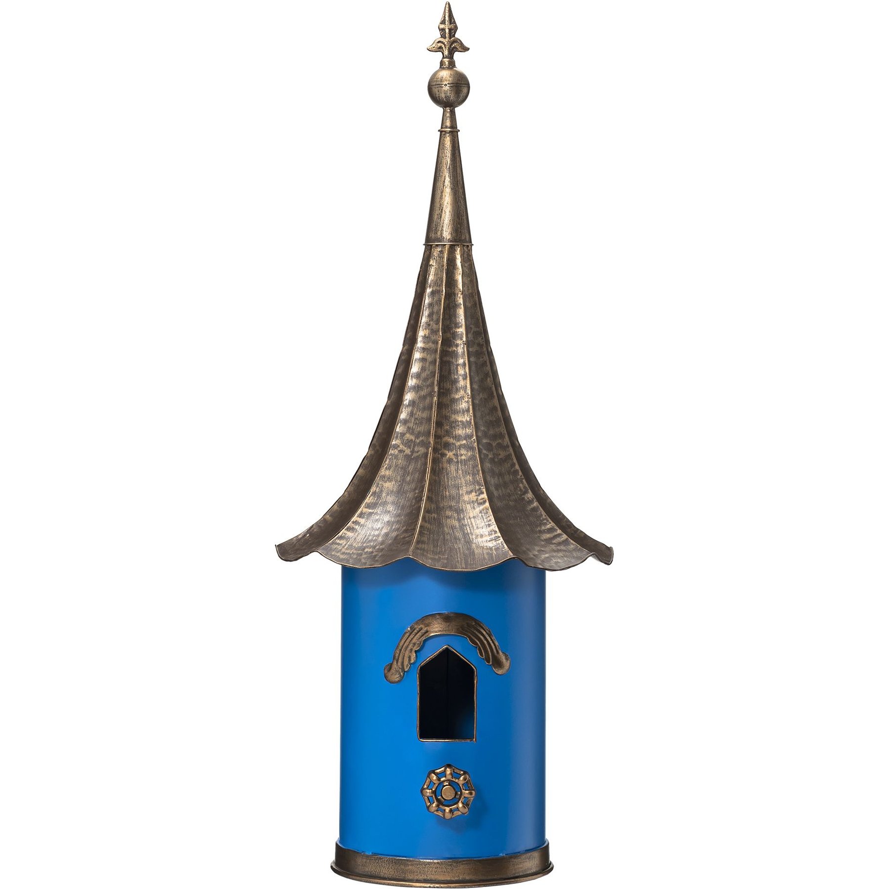 Glitzhome Oversized Pagoda with Bronze Roof Metal Decorative Outdoor Garden Birdhouse, Blue