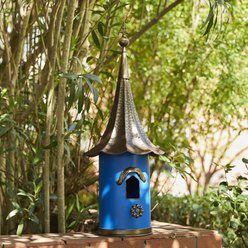 Glitzhome Oversized Pagoda with Bronze Roof Metal Decorative Outdoor Garden Birdhouse, Blue slide 2 of 8