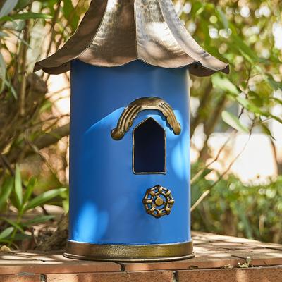 Show full view: Glitzhome Oversized Pagoda with Bronze Roof Metal Decorative Outdoor Garden Birdhouse, Blue slide 7 of 8