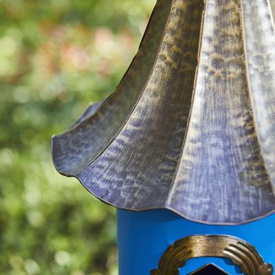 Show full view: Glitzhome Oversized Pagoda with Bronze Roof Metal Decorative Outdoor Garden Birdhouse, Blue slide 8 of 8