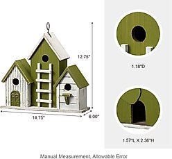 Glitzhome Oversized Washed Distressed Solid Wood 3-Room Villa Decorative Outdoor Garden with 3D Ladder Birdhouse, Green slide 2 of 9