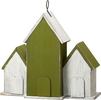 Show full view: Glitzhome Oversized Washed Distressed Solid Wood 3-Room Villa Decorative Outdoor Garden with 3D Ladder Birdhouse, Green slide 7 of 9