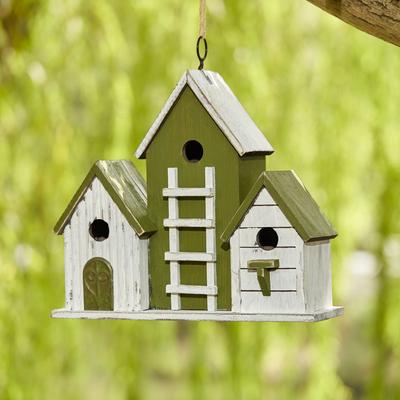 Show full view: Glitzhome Oversized Washed Distressed Solid Wood 3-Room Villa Decorative Outdoor Garden with 3D Ladder Birdhouse, Green slide 5 of 9
