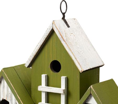 Show full view: Glitzhome Oversized Washed Distressed Solid Wood 3-Room Villa Decorative Outdoor Garden with 3D Ladder Birdhouse, Green slide 9 of 9