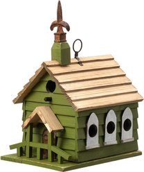 Glitzhome Oversized Washed Distressed Solid Wood Church Decorative Outdoor Garden Birdhouse, Green