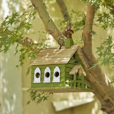 Show full view: Glitzhome Oversized Washed Distressed Solid Wood Church Decorative Outdoor Garden Birdhouse, Green slide 4 of 9
