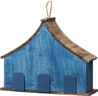 Show full view: Glitzhome Oversized Washed Distressed Solid Wood Three-Story Villa Decorative Outdoor Garden with 3D Flowers Birdhouse, Blue slide 8 of 9