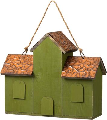 Show full view: Glitzhome Oversized Washed Distressed Solid Wood Villa Decorative Outdoor Garden with Drawer-Shaped Birdfeeder Birdhouse, Green slide 6 of 9