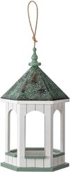 Glitzhome Patina Metal Roof Solid Wood Gazebo Tray Bird Feeder, White