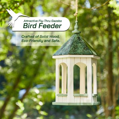 Show full view: Glitzhome Patina Metal Roof Solid Wood Gazebo Tray Bird Feeder, White slide 3 of 10
