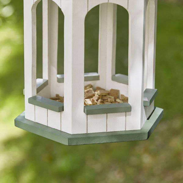 Glitzhome Patina Metal Roof Solid Wood Gazebo Tray Bird Feeder, White