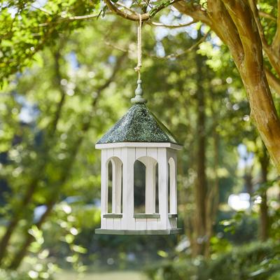 Show full view: Glitzhome Patina Metal Roof Solid Wood Gazebo Tray Bird Feeder, White slide 5 of 10