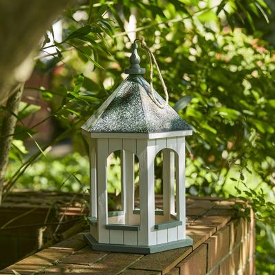 Show full view: Glitzhome Patina Metal Roof Solid Wood Gazebo Tray Bird Feeder, White slide 6 of 10