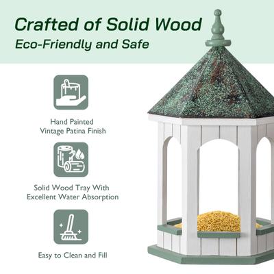 Show full view: Glitzhome Patina Metal Roof Solid Wood Gazebo Tray Bird Feeder, White slide 4 of 10