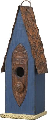 Show full view: Glitzhome Retro Distressed Solid Wood Slim Cottage Decorative Outdoor Garden Birdhouse, Blue slide 1 of 8