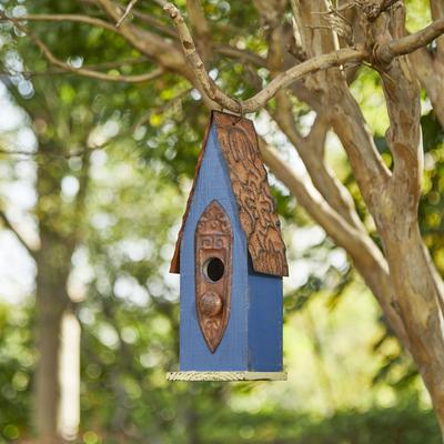 Show full view: Glitzhome Retro Distressed Solid Wood Slim Cottage Decorative Outdoor Garden Birdhouse, Blue slide 3 of 8