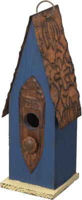 Show full view: Glitzhome Retro Distressed Solid Wood Slim Cottage Decorative Outdoor Garden Birdhouse, Blue slide 6 of 8