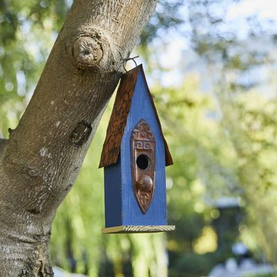 Show full view: Glitzhome Retro Distressed Solid Wood Slim Cottage Decorative Outdoor Garden Birdhouse, Blue slide 4 of 8