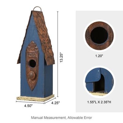 Show full view: Glitzhome Retro Distressed Solid Wood Slim Cottage Decorative Outdoor Garden Birdhouse, Blue slide 2 of 8
