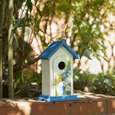 Show full view: Glitzhome Stylish Distressed Solid Wood Decorative with Elegant Daisy & Butterfly Pattern Birdhouse, White slide 4 of 9