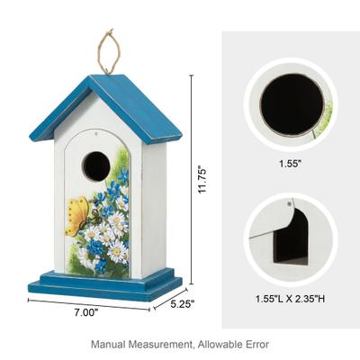 Show full view: Glitzhome Stylish Distressed Solid Wood Decorative with Elegant Daisy & Butterfly Pattern Birdhouse, White slide 2 of 9