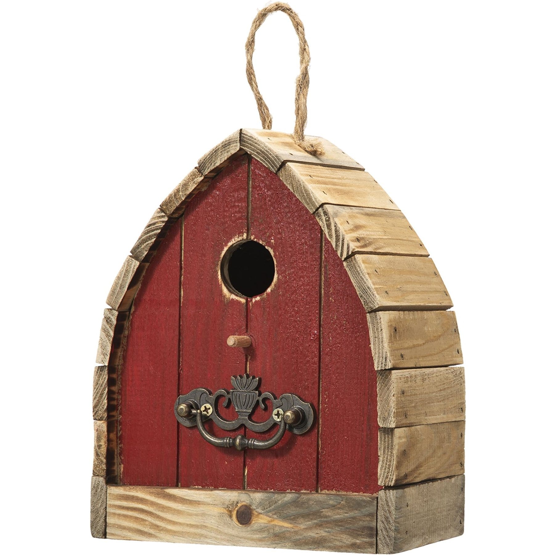 Glitzhome Unique Arched Roof Barn Distressed Solid Wood Decorative Outdoor Garden Birdhouse, Red