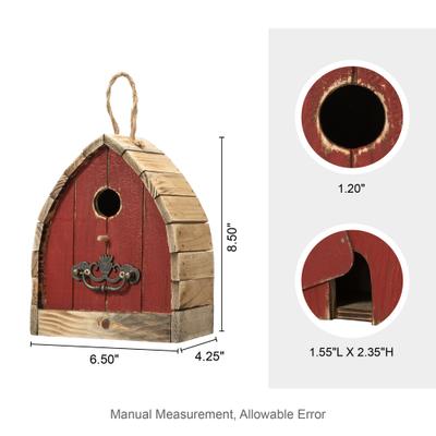 Show full view: Glitzhome Unique Arched Roof Barn Distressed Solid Wood Decorative Outdoor Garden Birdhouse, Red slide 2 of 9