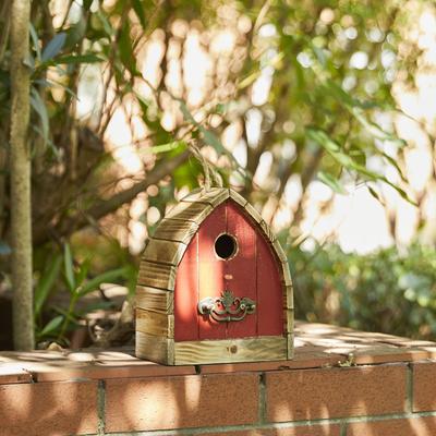 Show full view: Glitzhome Unique Arched Roof Barn Distressed Solid Wood Decorative Outdoor Garden Birdhouse, Red slide 3 of 9
