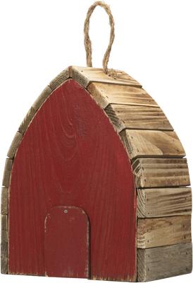 Show full view: Glitzhome Unique Arched Roof Barn Distressed Solid Wood Decorative Outdoor Garden Birdhouse, Red slide 7 of 9