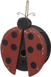 Glitzhome Unique Cute & Lifelike Ladybug Shaped Distressed Solid Wood Decorative Outdoor Garden Birdhouse, Red