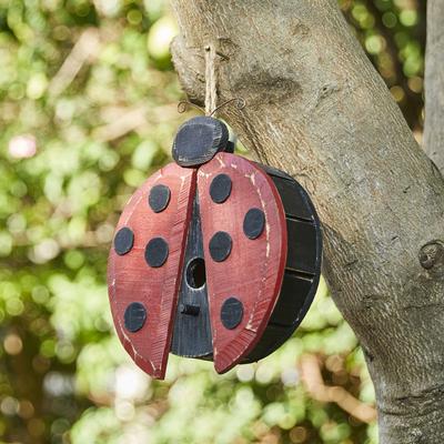 Show full view: Glitzhome Unique Cute & Lifelike Ladybug Shaped Distressed Solid Wood Decorative Outdoor Garden Birdhouse, Red slide 4 of 9