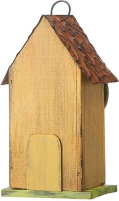 Show full view: Glitzhome Washed Distressed Solid Wood Birdhouse with 3D Tree & Bird, Yellow slide 7 of 9