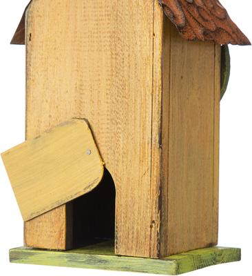 Show full view: Glitzhome Washed Distressed Solid Wood Birdhouse with 3D Tree & Bird, Yellow slide 8 of 9