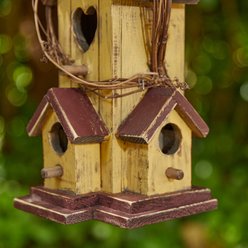 Glitzhome Washed Distressed Solid Wood Cottage Birdhouse with Rattan, Yellow slide 2 of 7