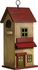 Glitzhome Washed Distressed Solid Wood Cottage Birdhouse, Yellow