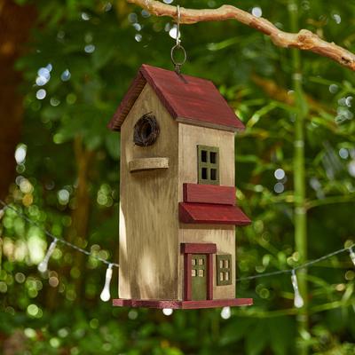 Show full view: Glitzhome Washed Distressed Solid Wood Cottage Birdhouse, Yellow slide 3 of 8