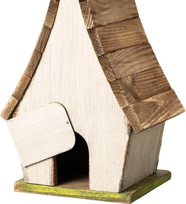 Show full view: Glitzhome Washed Distressed Solid Wood Decorative Outdoor Garden with Natural Wood Pallet Roof & 3D Tree Birdhouse, White slide 7 of 9