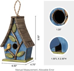 Glitzhome Washed Distressed Solid Wood Decorative Outdoor Garden with Natural Wood Slatted Roof & 3D Tree Birdhouse, Blue slide 2 of 9