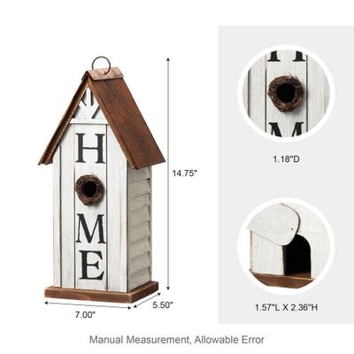 Show full view: Glitzhome Washed Distressed Solid Wood HOME Inspiration Decorative Outdoor Garden Birdhouse, White slide 2 of 9