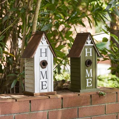 Show full view: Glitzhome Washed Distressed Solid Wood HOME Inspiration Decorative Outdoor Garden Birdhouse, White slide 5 of 9