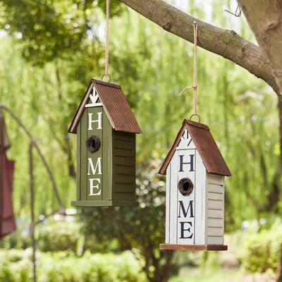 Show full view: Glitzhome Washed Distressed Solid Wood HOME Inspiration Decorative Outdoor Garden Birdhouse, White slide 6 of 9