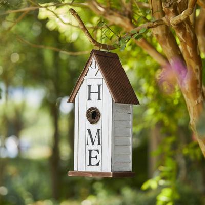 Show full view: Glitzhome Washed Distressed Solid Wood HOME Inspiration Decorative Outdoor Garden Birdhouse, White slide 3 of 9