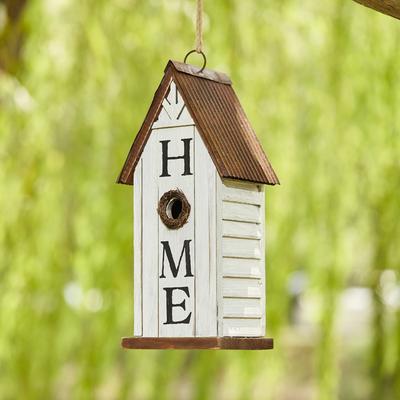 Show full view: Glitzhome Washed Distressed Solid Wood HOME Inspiration Decorative Outdoor Garden Birdhouse, White slide 4 of 9