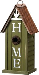 Glitzhome Washed Distressed Solid Wood HOME Inspiration Single Family Decorative Outdoor Garden Birdhouse, Green