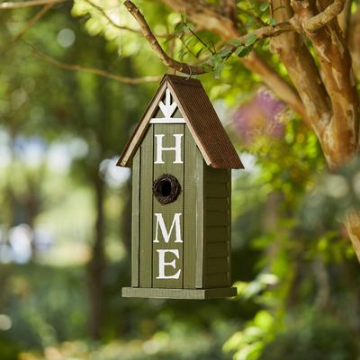 Show full view: Glitzhome Washed Distressed Solid Wood HOME Inspiration Single Family Decorative Outdoor Garden Birdhouse, Green slide 4 of 9