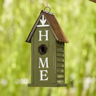 Show full view: Glitzhome Washed Distressed Solid Wood HOME Inspiration Single Family Decorative Outdoor Garden Birdhouse, Green slide 3 of 9