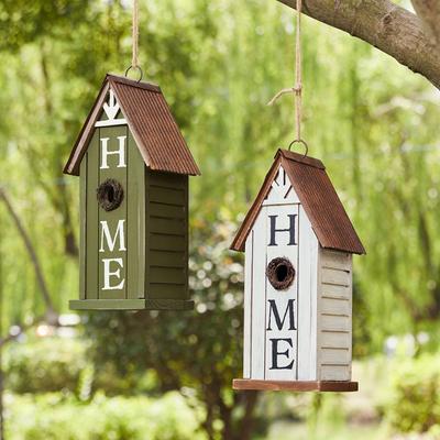 Show full view: Glitzhome Washed Distressed Solid Wood HOME Inspiration Single Family Decorative Outdoor Garden Birdhouse, Green slide 6 of 9