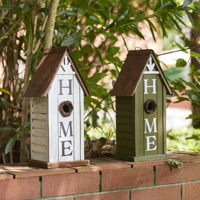 Show full view: Glitzhome Washed Distressed Solid Wood HOME Inspiration Single Family Decorative Outdoor Garden Birdhouse, Green slide 7 of 9