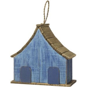 Glitzhome Washed Distressed Solid Wood Two-Story Townhouse Garden with 3D Flowers Birdhouse, Blue
